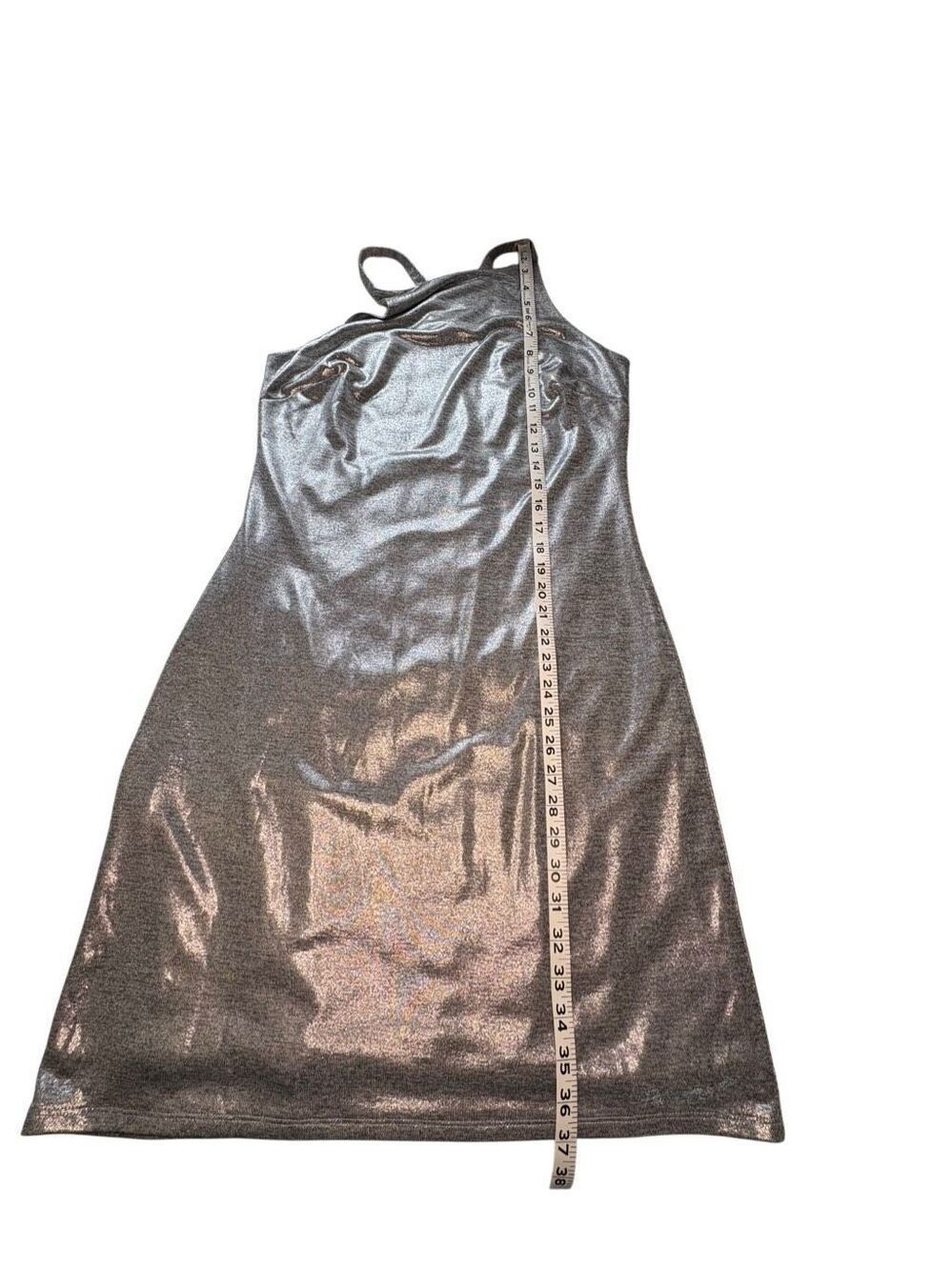 White House Black Market silver metallic sleeveless halter dress - M - Picture 10 of 11